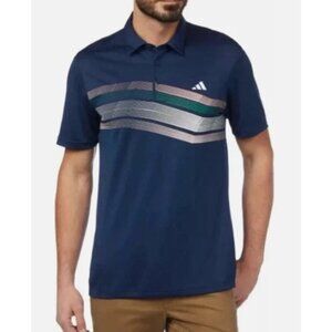 NEW Adidas Men's Golf Polo Shirt XXL Blue Striped Performance Short Sleeve